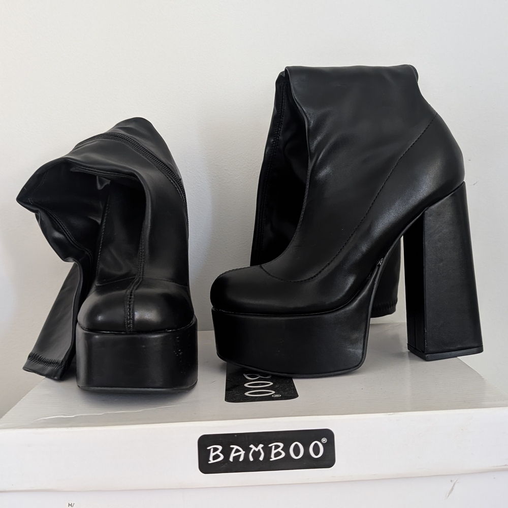 BAMBOO Black Knee High Platform Heel Boots